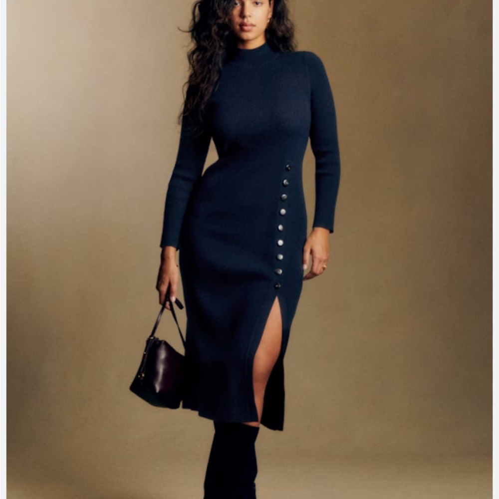 Sezane Harper Knit Dress Navy Large